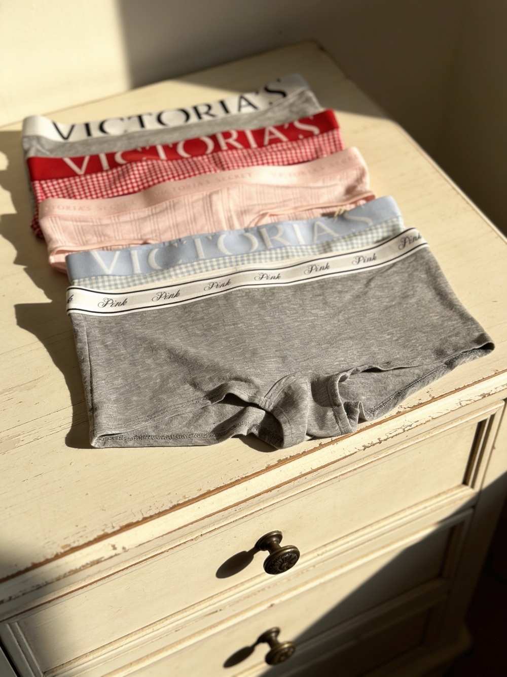 Victoria's Secret PINK Cotton Boyshorts Set - Gray, Light Blue, Blush Pink, Red